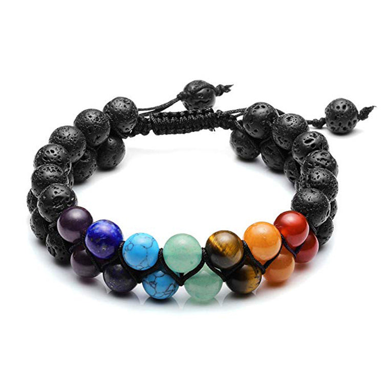 Double-Layer Natural Volcanic Lava Stone & Green Aventurine Yoga Bracelet