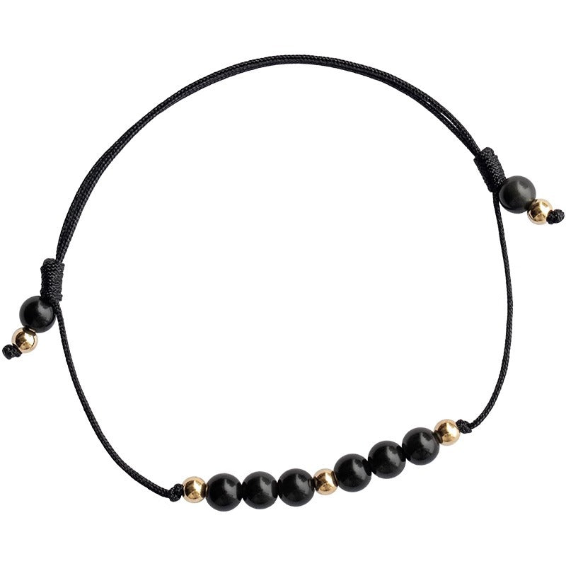 Tea Crystal & Obsidian Bracelet with Natural Stone, Lucky Gold Beads