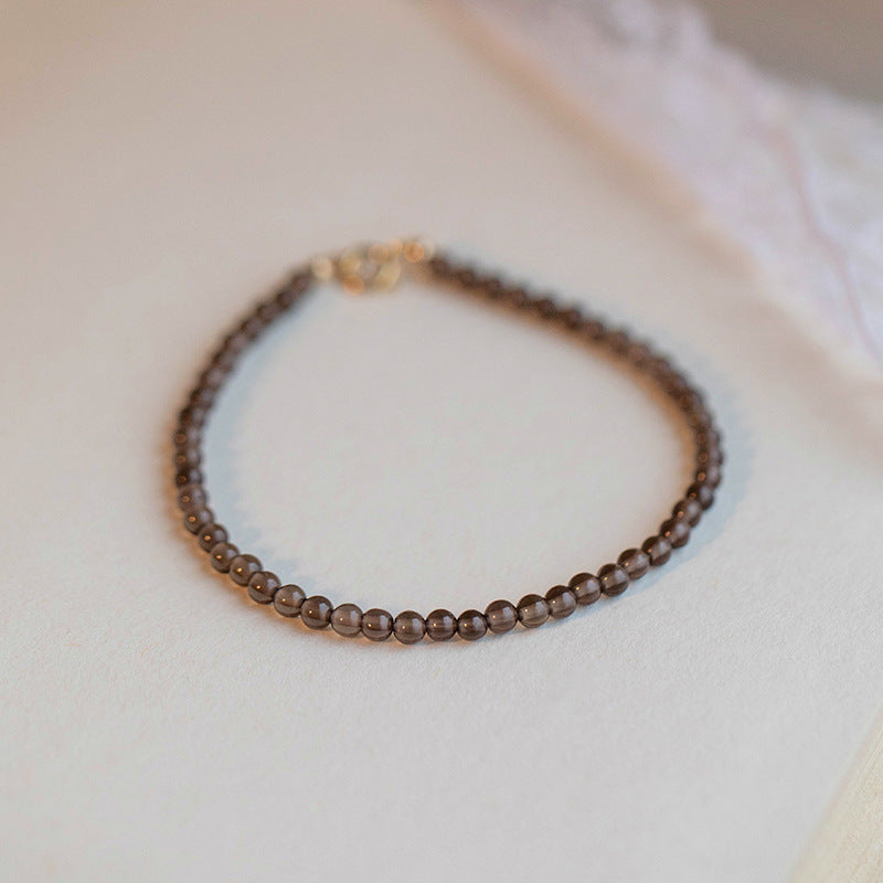 Tea Crystal & Obsidian Bracelet with Natural Stone, Lucky Gold Beads