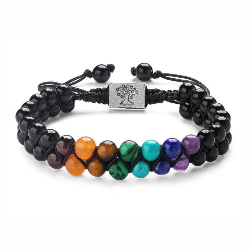 Double-Layer Natural Volcanic Lava Stone & Green Aventurine Yoga Bracelet