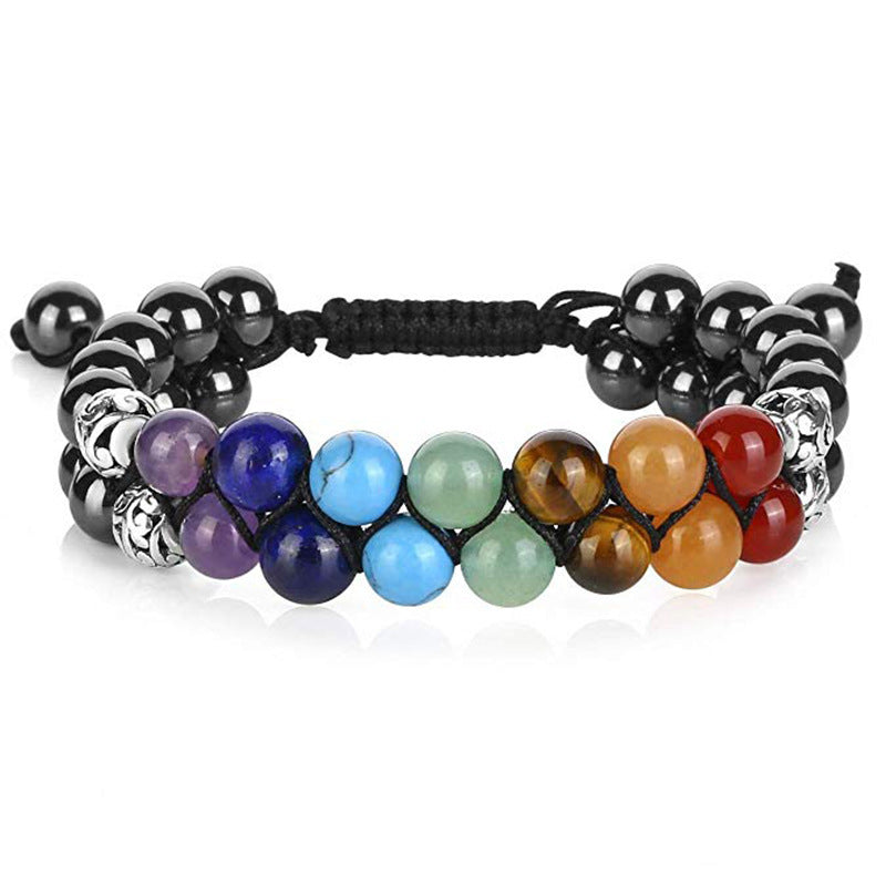 Double-Layer Natural Volcanic Lava Stone & Green Aventurine Yoga Bracelet