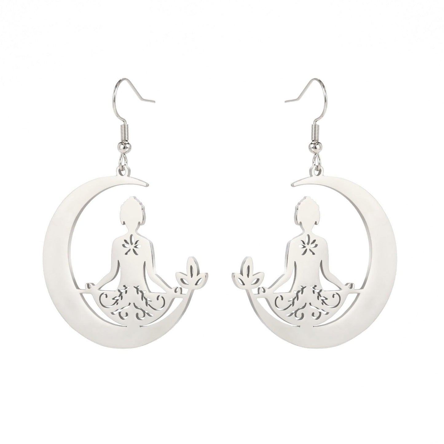 Yoga Moon Earrings Stainless Steel Meditation - Soul Zone