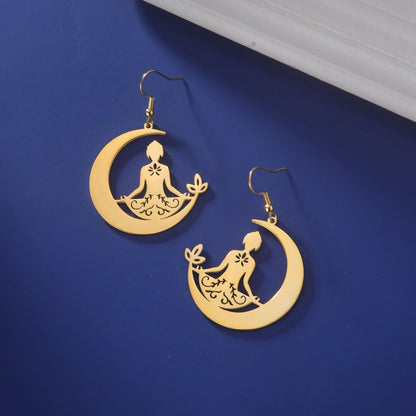 Yoga Moon Earrings Stainless Steel Meditation - Soul Zone