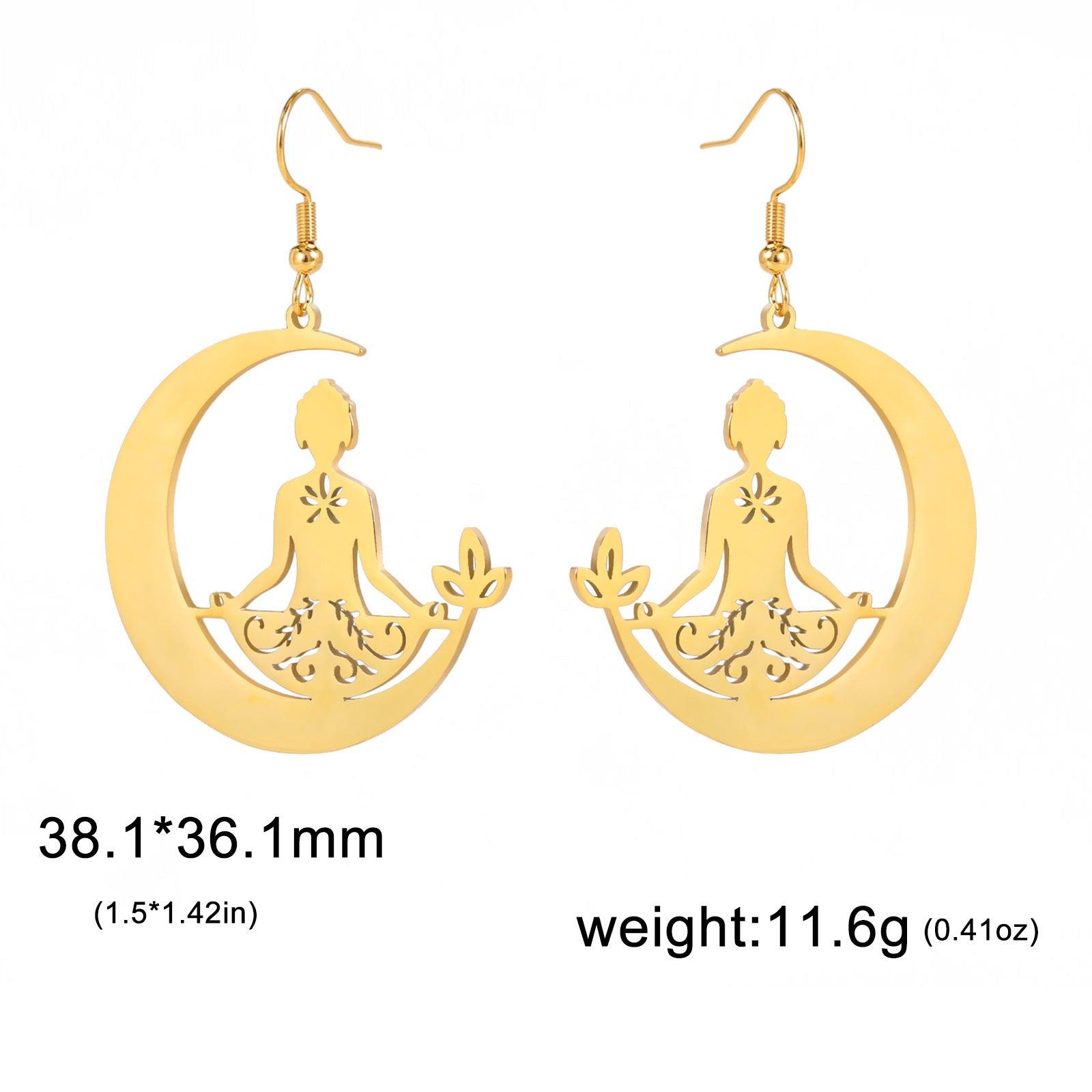 Yoga Moon Earrings Stainless Steel Meditation - Soul Zone