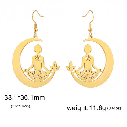 Yoga Moon Earrings Stainless Steel Meditation - Soul Zone