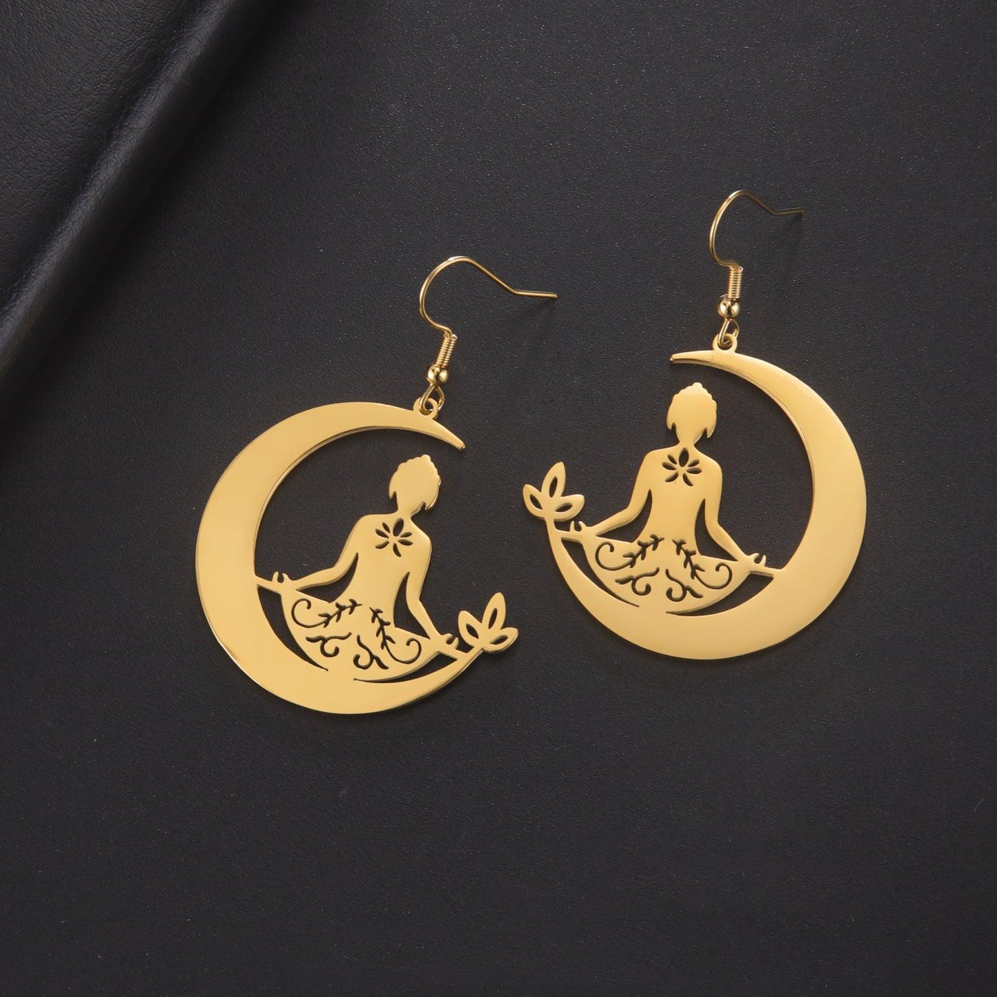 Yoga Moon Earrings Stainless Steel Meditation - Soul Zone