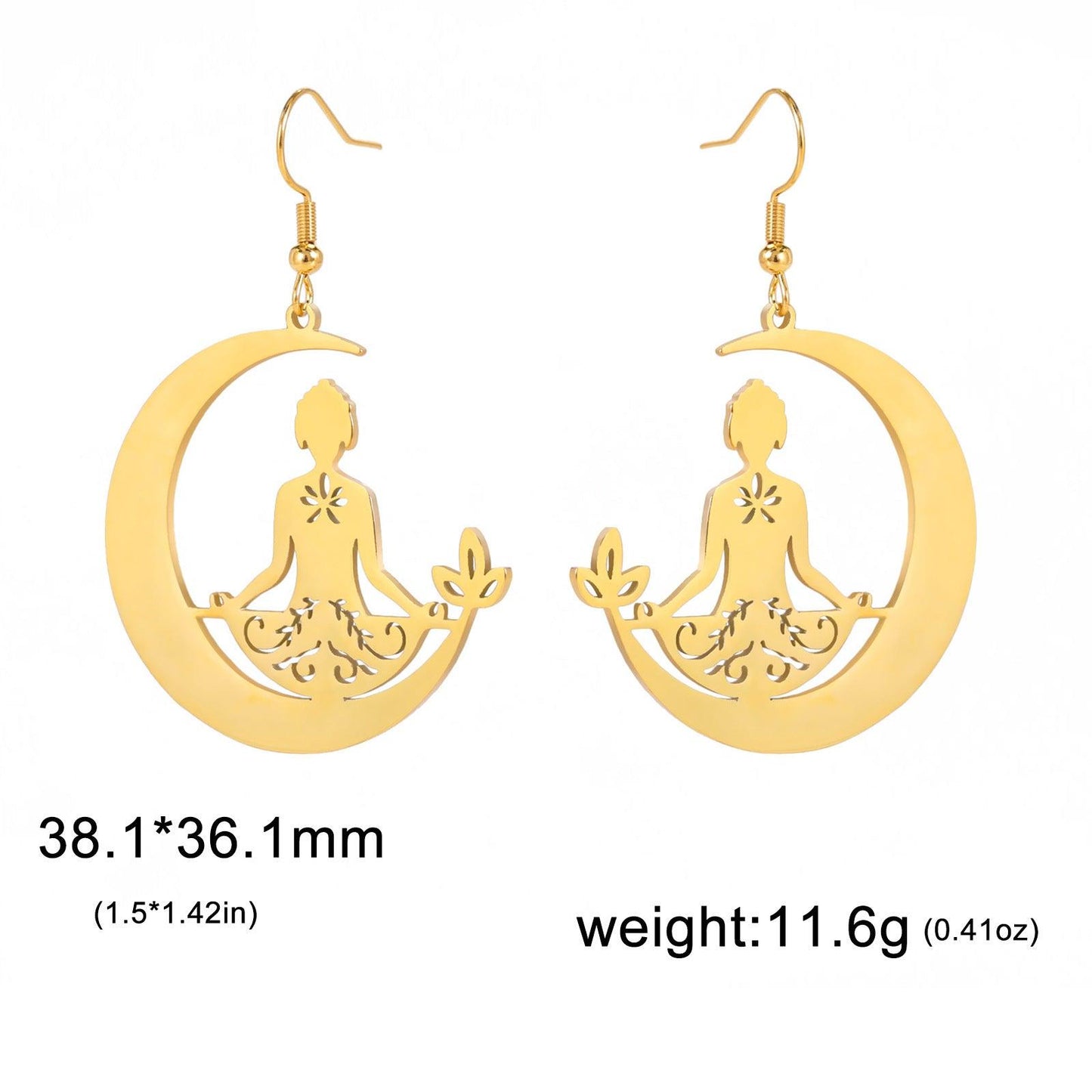 Yoga Moon Earrings Stainless Steel Meditation - Soul Zone