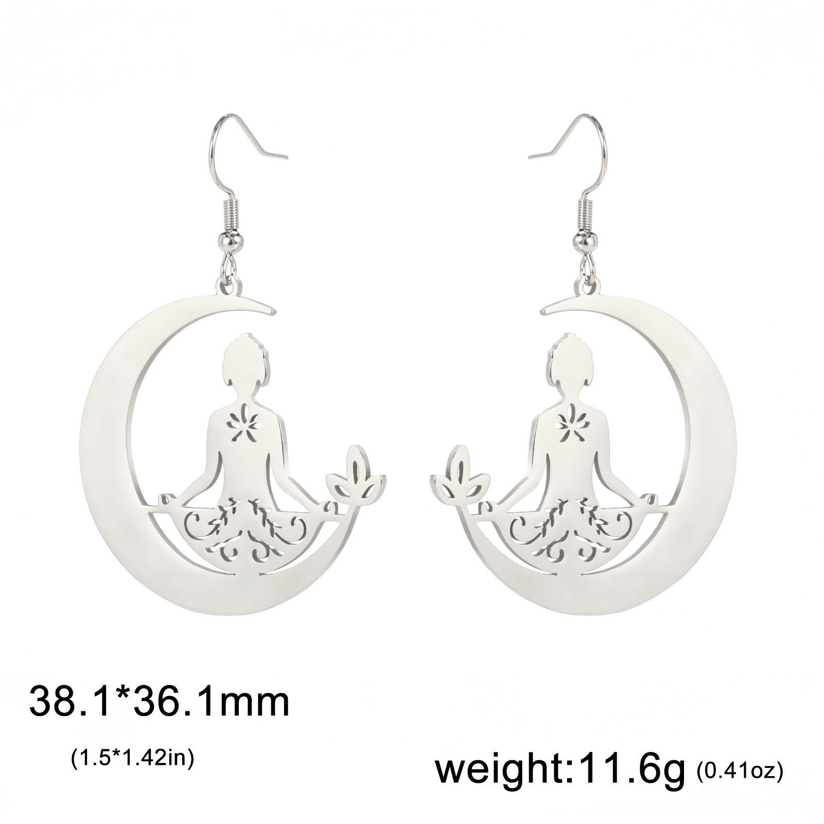 Yoga Moon Earrings Stainless Steel Meditation - Soul Zone