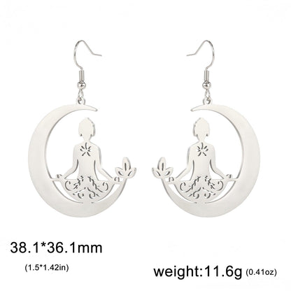 Yoga Moon Earrings Stainless Steel Meditation - Soul Zone