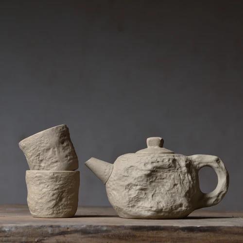 ZenStone: Handcrafted Meditation Teapot & Cup Set for Tranquil Tea Rituals