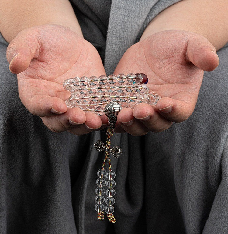 White crystal Buddha beads
