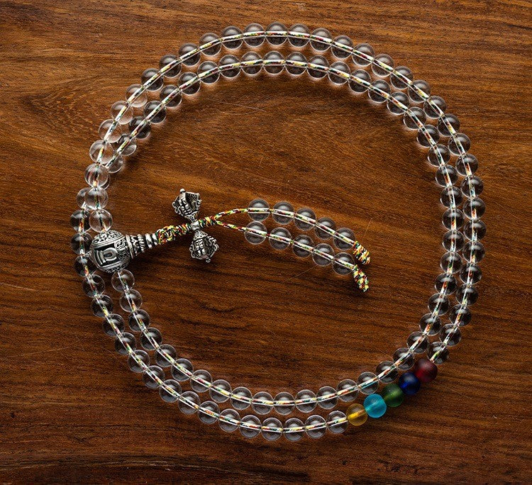 White crystal Buddha beads