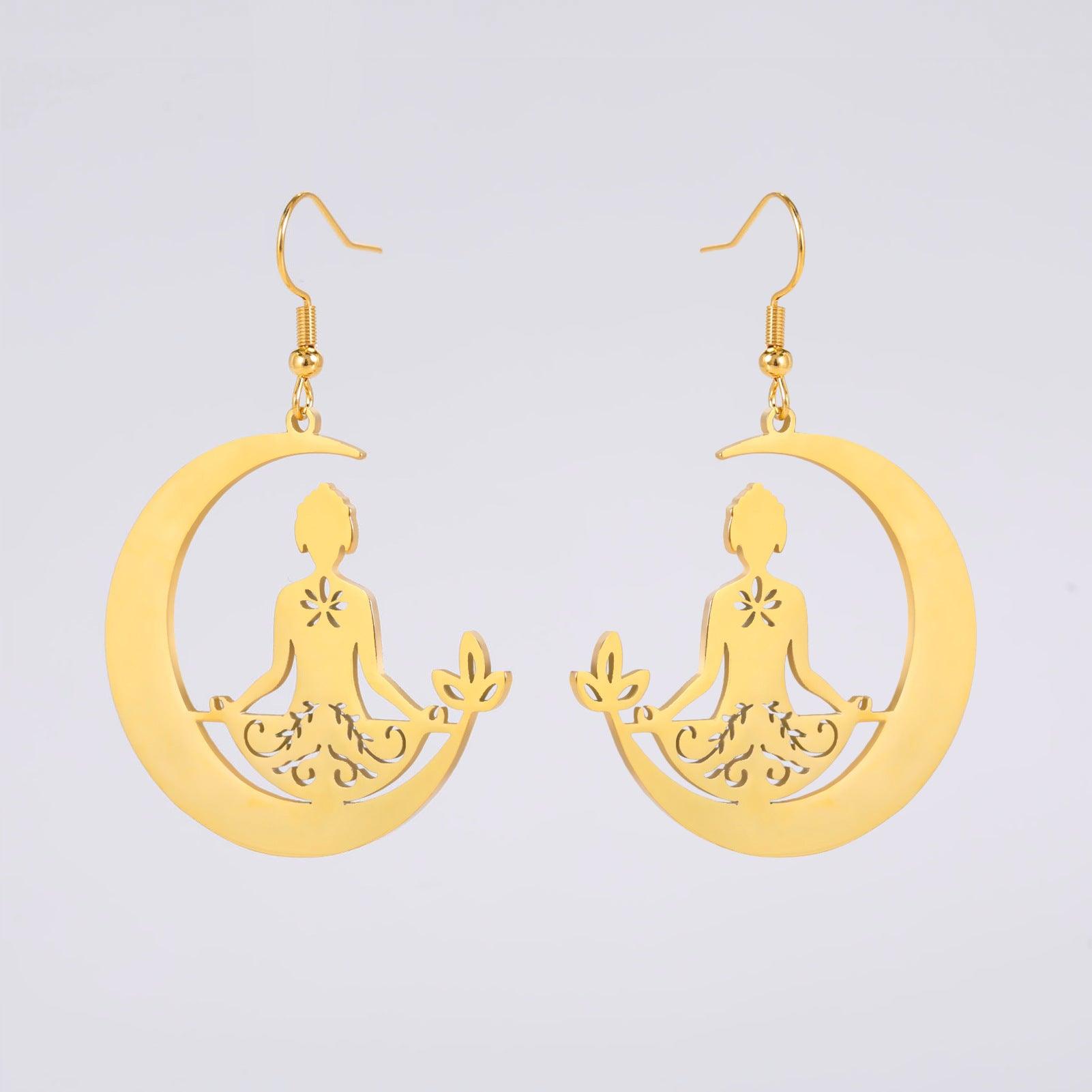 Yoga Moon Earrings Stainless Steel Meditation - Soul Zone