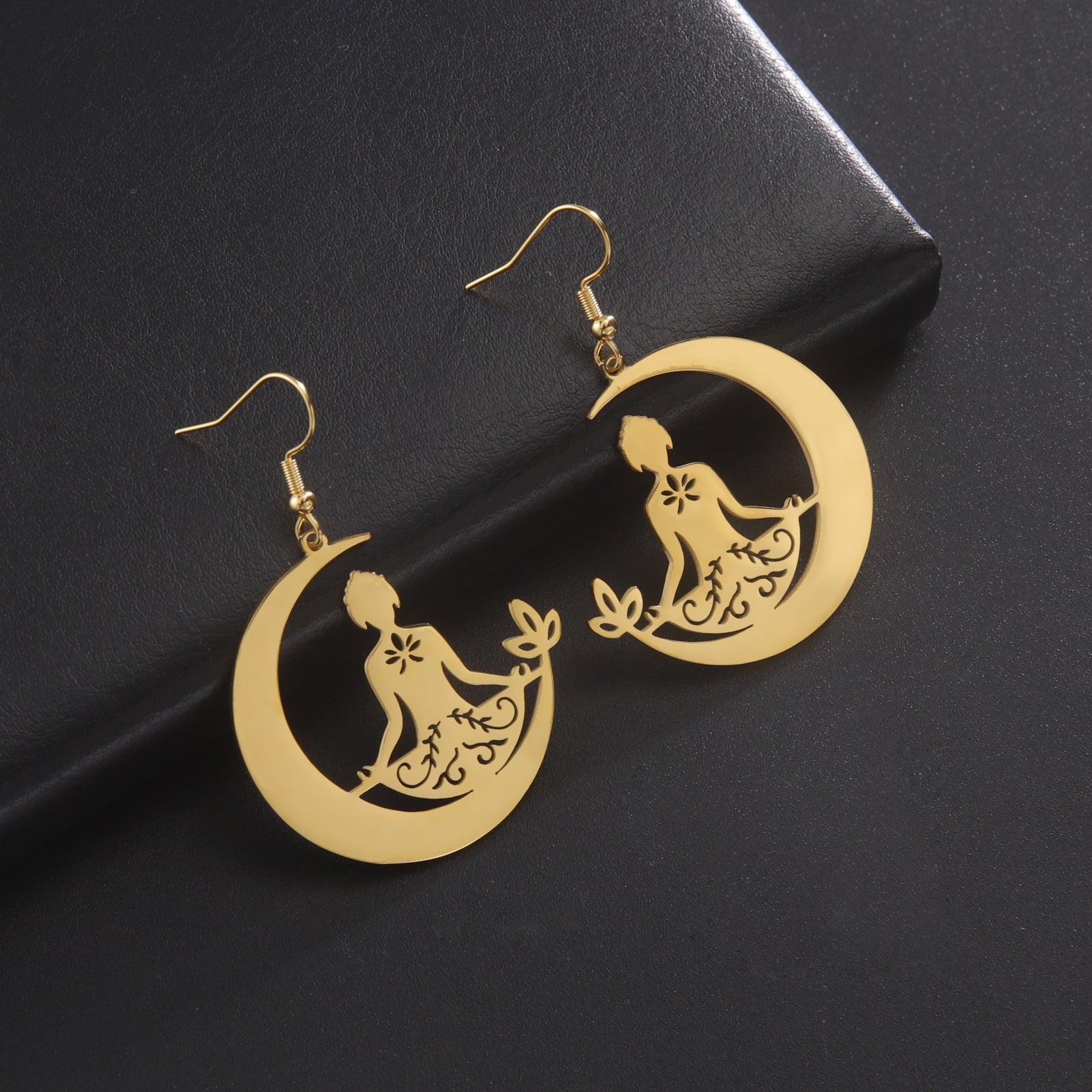 Yoga Moon Earrings Stainless Steel Meditation - Soul Zone